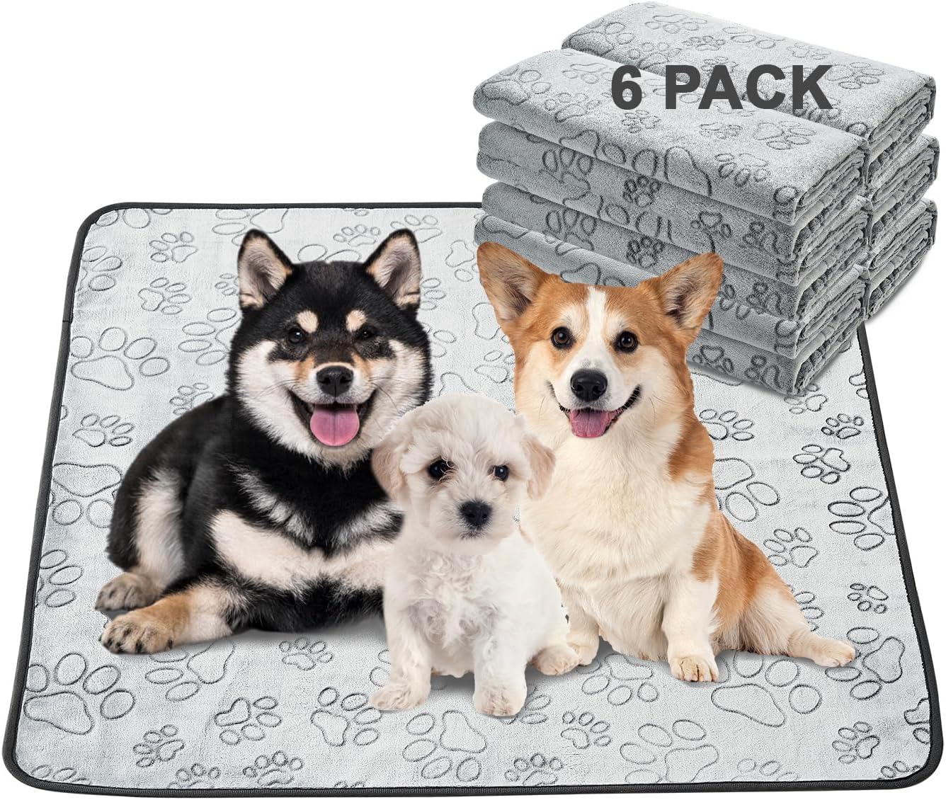 Qeils Reusable Puppy Pads, Washable Pee Pads for Dogs, Waterproof Non Slip Wee Wee pad, Absorbent and Leakproof Training Mats for Potty, Crate, Playpen, Bed, Sofa, 72"x 72"